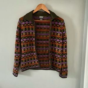 SIGRID OLSEN Open Cardigan Sweater Jacket Leather Trim Multi-Color Womens Size S